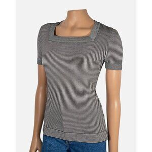 SALVATORE FERRAGAMO Square Neck Striped Top Wool Blend Made in Italy